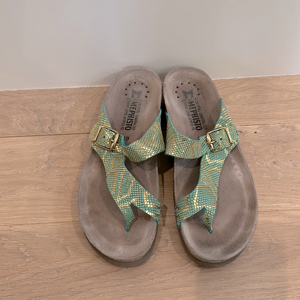 Mephisto Genuine Leather Snake Print Sandals